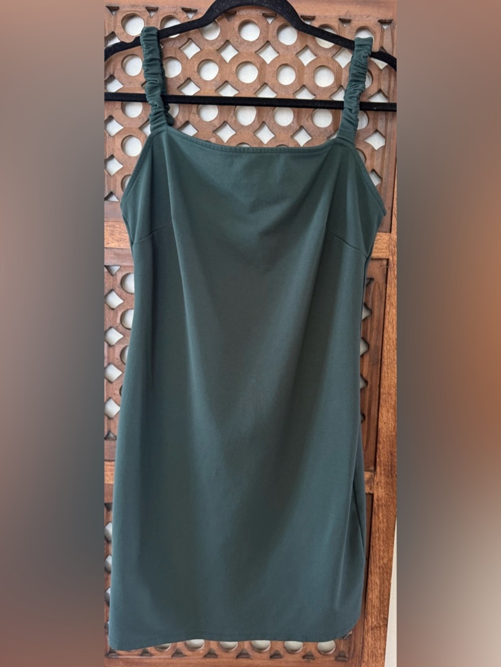 Sadie & Sage Green Mini Dress Ruched Strap Stretch Made USA XL (Runs Small)